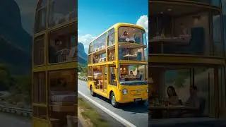 A Bright Yellow Double-Decker Luxury Bus with Full-length Glass #DreamRideAi