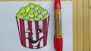 How to Draw a Cartoon Popcorn Box 🍿 Easy Step by Step for Beginners