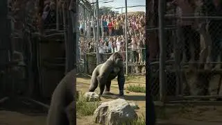 Angry Gorilla Shakes the Zoo Fence! Crowd Panics and Runs Away