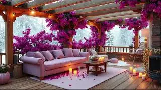 Romantic Valentine Jazz 💗 Pink Snowfall Porch with Fireplace for Rest & Calm