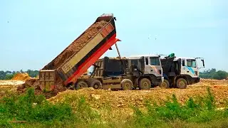 strong machines truck dumper soil equipment spread & komats'u bulldozer working