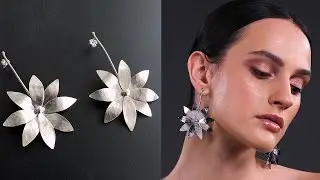 Big sterling silver dangle flower earrings, chunky jewelry | Emmanuela&reg;