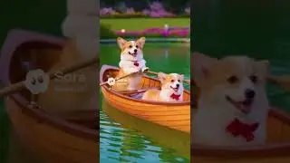 Big Corgi as Captain, Rowing a Canoe Carrying the Adorable Little Corgi Puppy on a Lake Adventure!