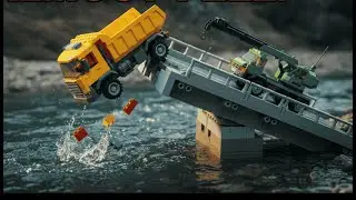 LEGO Lift Bridge Fail?! | RC Crane Saves Construction Truck from Falling in Real River