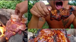 BBQ Pork Hot Sauce Raost on the Rock || OUTDOOR COOKING || Primitive Food