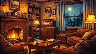 Vintage Oldies Music Playing in Another Room | Soft Fireplace Background
