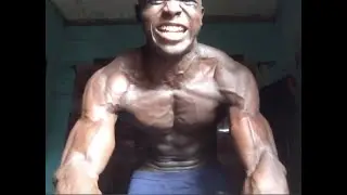 Teen strong black bodybuilder flexing big ripped biceps veins huge pecs / read description