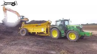 AgriHire Classic and Y body spreaders working behind John Deere's