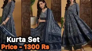 indigo blue anarkali kurta plazzo dupatta set haul | pure cotton kurta set from myntra #myntra #haul
