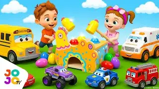 Golden Hen Pounding Toy Surprise! Learn Vehicle Names Car, Bus & Truck