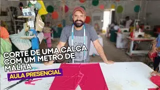 MODELAGEM CORTE DE UMA CALÇA COM UM METRO DE MALHA NO TAMANHO 38#presencial #cortes #costuracriativa