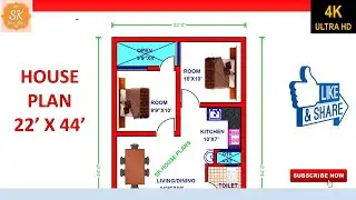 HOUSE PLAN 22' X 44' / 968 SQ.FT / 108 SQ.YDS / 90 SQ.M / 108 GAJ / WITH INTERIOR / (4K)