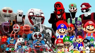 CHOO CHOO CHARLES, CURSED THOMAS AND FRIENDS VS MARIO AND LUIGI FAMILY (Garry's Mod)
