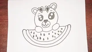 Bear with watermelon || tutorial for beginners|| step by step|| Cute easy drawing.||