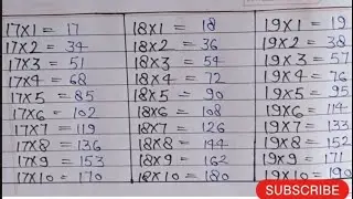 Table 17 to 19 |Table of 17 | Table of 18 | Table of 19 |17 से 20 तक का पहाड़ा लिखना सीखे