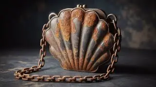 ASMR with an antique shell-shaped handbag.