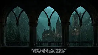 4K Rainy Medieval Castle Window View | Castle Ambience & Thunderstorm Sounds for Sleeping
