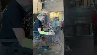 Making a cylinder from a glass decanter! With help from James Maskrey and Hannah Masi.  #hotshop