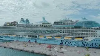 Using a drone to fly over the Icon of The Seas at St. Thomas