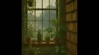 Whispers in the Rain: A Library in Bloom: Rain sound, books, plants, background ambience.