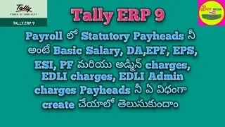Tally ERP 9 - how to create pay heads(EPF,EPS,ESI,PF) in tally (తెలుగు)