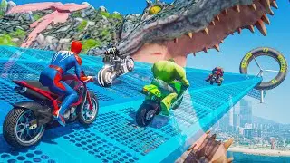 Армия Человека-паука против команды Яда | Superheroes Racing MotorBike Found: Mega Crocodiles # 249