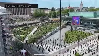 The demonstration of cultural workers at the Parliament House Helsinki 3th of June 2021
