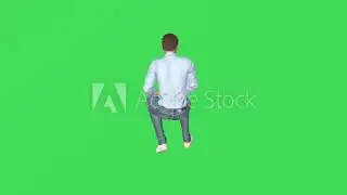 3D handsome man on green screen sitting, something is thrown and hit on his head in chroma key high