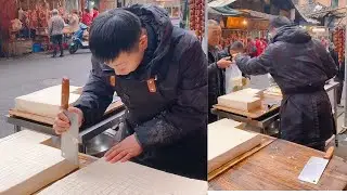 The stall sells tofu, which is freshly made and sold on December 18st.
