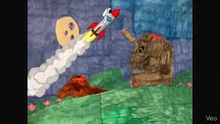 Astronaut rides rocket. Rocket falls volcano. Observatory looks your night.🚀🌋