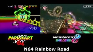 N64 Rainbow Road Mario Kart 64 and 8 Deluxe Comparison