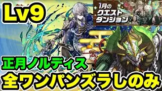 【Lv9】全ワンパンズラしのみ‼️1月クエストダンジョンLv9 正月ノルディスクリア編成・立ち回り紹介！！【#1月クエストダンジョン】【パズル&ドラゴンズ/#パズドラ】