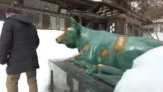 柳津町　柳津温泉　円蔵寺　雪の積もる温泉街を散歩【4K】2022/02/13