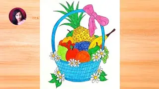 How to draw Beautiful Fruit Basket || Fruit Basket Drawing Colour