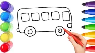 How To Draw cute bus Drawing, Painting & Coloring For Kids and Toddlers_ Child Art 🐋🌈🎨