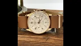 Rare Vintage Perfine Chronograph 18K Rose Gold Swiss Made Watch 38mm