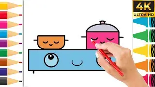 How to Draw Cute Pots on the Kitchen Stove | Easy Drawing for Kids