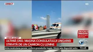 Accident grav: Mașina Consulatului Ungariei a fost strivită de un camion cu lemne