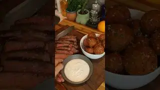 Steak night date night with crispy potato balls and homemade aioli 😍. #recipe