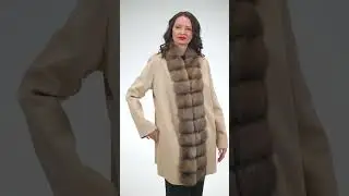 Woman&rsquo;s Half Coat in Cashmere by Loro Piana color Ecru with Russian Sable trim