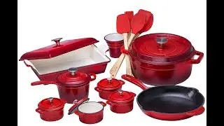 Bruntmor 21 Piece Enameled Cast Iron Cookware Set, Fire Red