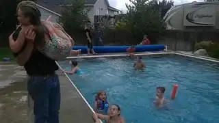 My dad throwing me and my sister in the pool!!!