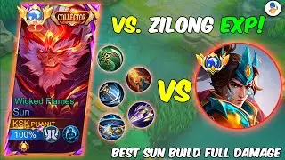 SUN DAMAGE VS. ZILONG EXP (solo hard!💀) ~ BEST BUILD SUN | MLBB