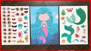 Hình dán 6 nàng tiên cá xinh đẹp, dán mắt, mũi miệng, đuôi cá - Mermaid sticker (Chim Xinh channel)