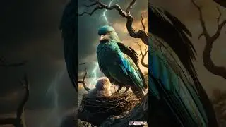Storm Watcher &ndash; A Vibrant Bird Nestles Through the Lightning! ⚡🦜#shorts #birds #nature #oiseau #ai