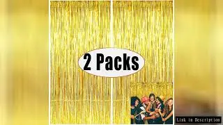 2Pack 1X2M Gold Metallic Foil Tinsel Fringe Curtain Backdrop Birthday Wedding Bachelorette Party Dec