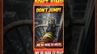 Don't Jump! Firefighter Saves a Cat on a High Balcony. POV Bodycam. #funny #cat #animals #rescue
