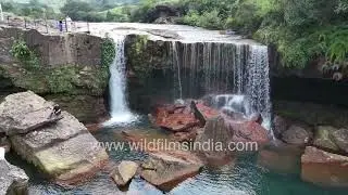 Aerial View of Janailar Waterfall, Meghalaya | Crystal clear water and lush greenery