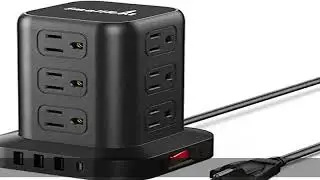Extension Cord with Multiple Outlets Surge Protector Mini Power Strip Tower Travel 12 AC 4 USB (1 U