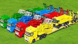 LARGE LOW LOADER & TRUCKS & JCB LOADED & TRUCKS OF COLORS IN FS22 | FARMING SIMULATOR 22 |